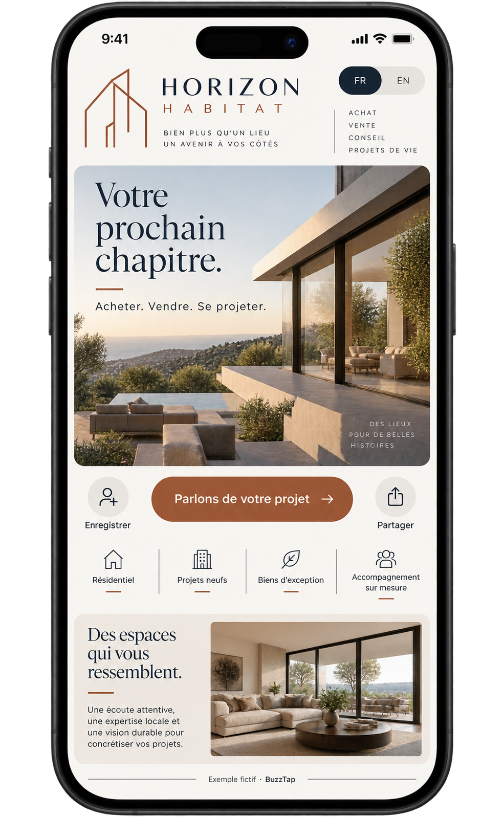 Immobilier — Présenter une propriété. Inviter à une visite.