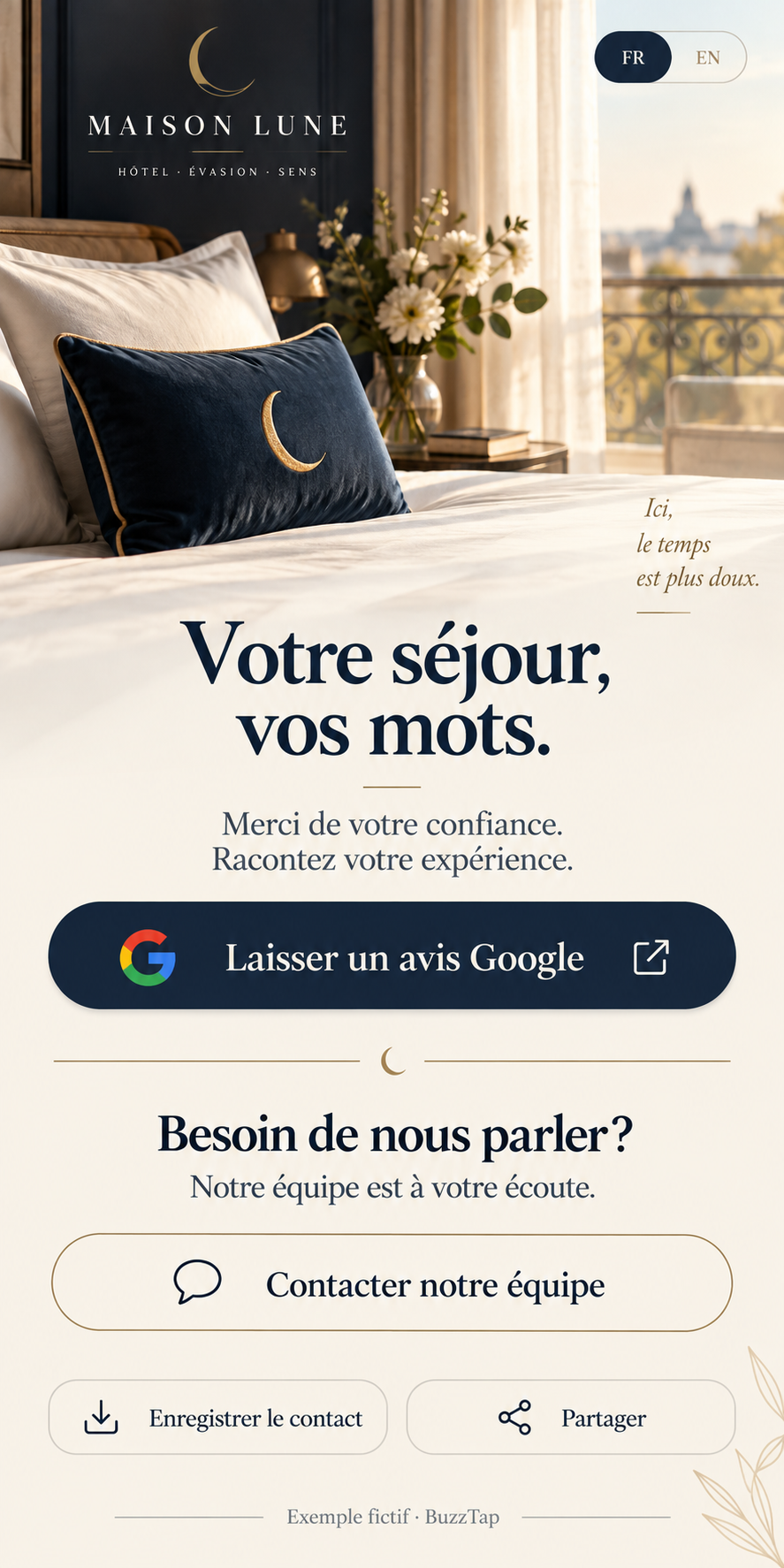 Avis · Hôtellerie — Remercier les visiteurs. Rester à leur écoute.