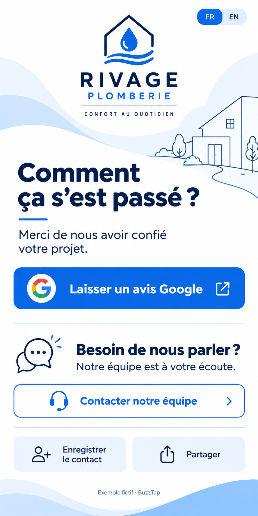 Avis · Service à domicile — Inviter au retour d’expérience après les travaux.