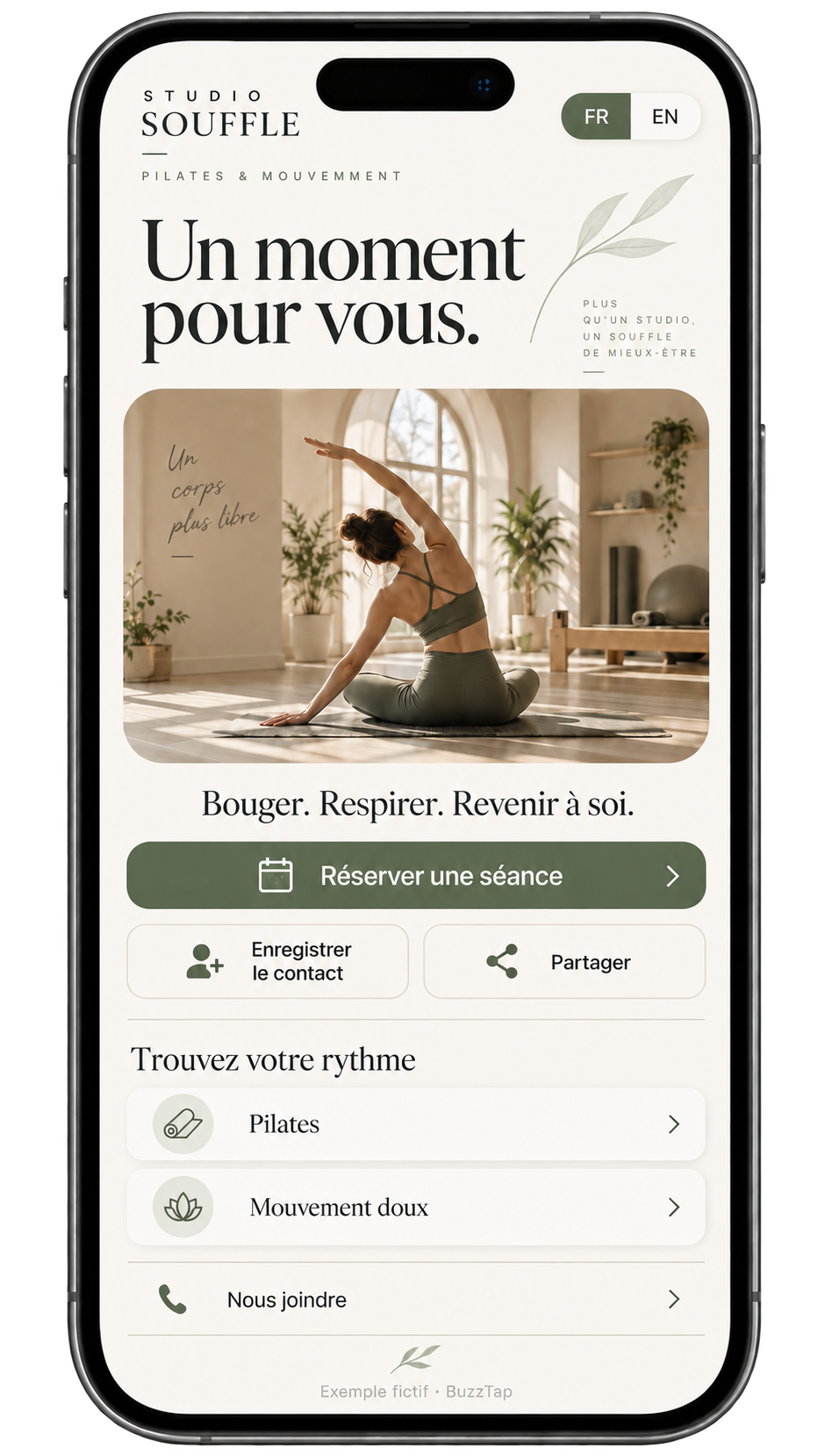 Bien-être — Présenter les séances. Inviter à réserver.